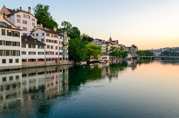 Zurich, old town and Limmat river at sunrise, Switzerland