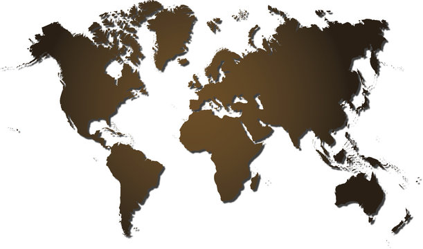 Vector map of the world in brown isolated