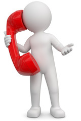 3d M&auml;nnchen mit rotem Telefonh&ouml;rer