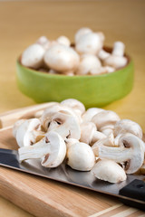 Fototapeta na wymiar Closeup of cut white mushrooms