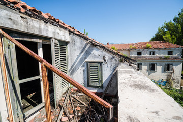 balcony bandoned hotel in former Tourist Complex of Kupari villa