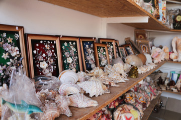 Many handmade souvenirs of shells