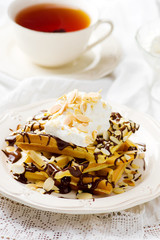 Vaffles with chocolate and whipped cream
