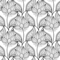 Obraz premium Vector Seamless Monochrome Floral Pattern
