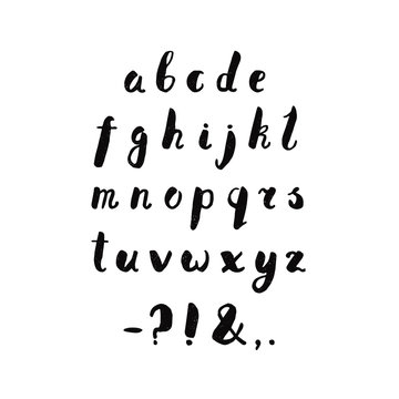 Alphabet and punctuation marks ink handwritten textured lettering. Hipster and vintage style. Perfect for your design!