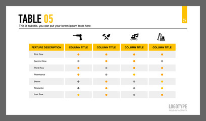 Data Presentation Table with Icons