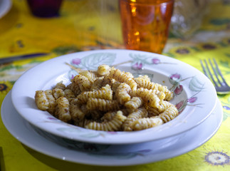 detail of italian pasta called fusilli