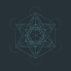 monocrome outline sacred metatron cube illustration.