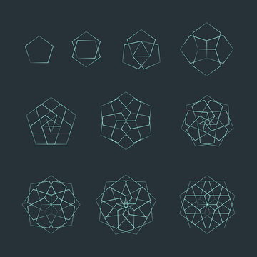 pentagon contour various sacred geometry set.