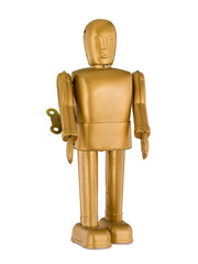 Retro Gold Robot isolated on White Background