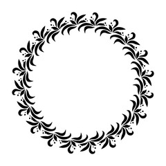 Laurel wreath circle tattoo. Black stylized ornament, leaves with berry sign on white background. Victory