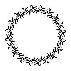 Laurel wreath circle tattoo. Black stylized ornament, leaves with berry sign on white background. Victory