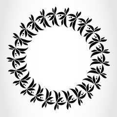 Laurel wreath circle tattoo. Black stylized ornament, leaves with berry sign on white background. Victory, peace, glory symbol. Vector isolated