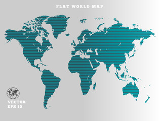 Fototapeta na wymiar World map. Striped turquoise map silhouette on gray background. Sunrise theme design. Vector isolated