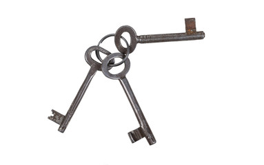 old  keys on white  background close-up