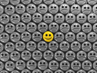 Faccia felice tra tristi perplesse 