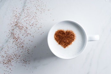hot drink with heart shape cocoa