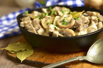 Beef stroganoff with mushrooms.