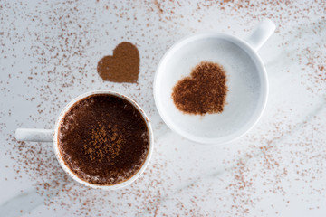 hot drink with heart shape cocoa
