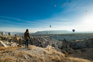 lonely traveler looking into the Cappadocia, Central Anatolia, T
