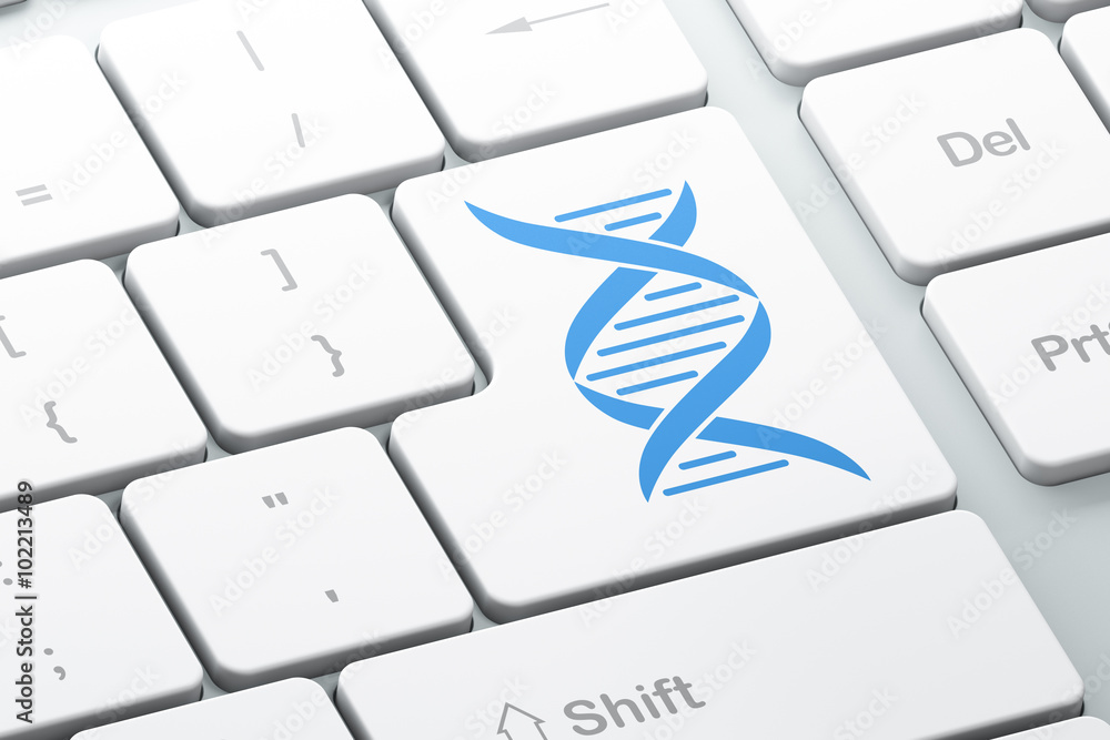 Poster science concept: dna on computer keyboard background