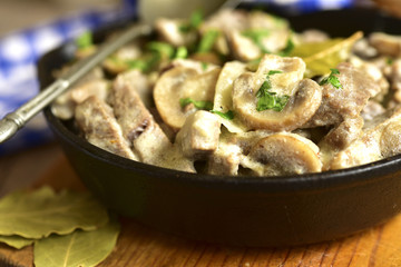 Beef stroganoff with mushrooms.