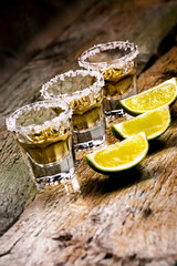 glasses of tequila at the bar