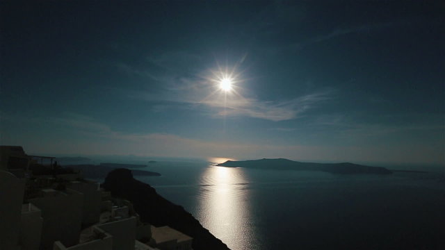Beautiful landscape with sea view and islands. Santorini island, Greece.