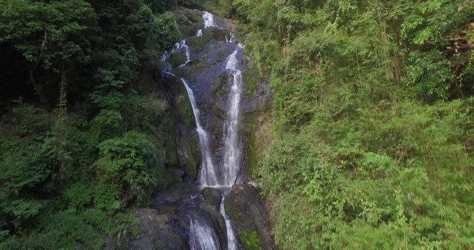 Aerial / Drone shot of Ton Chong Fah Waterfall in Khao Lak National Park

