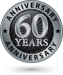 60 years anniversary silver label, vector illustration