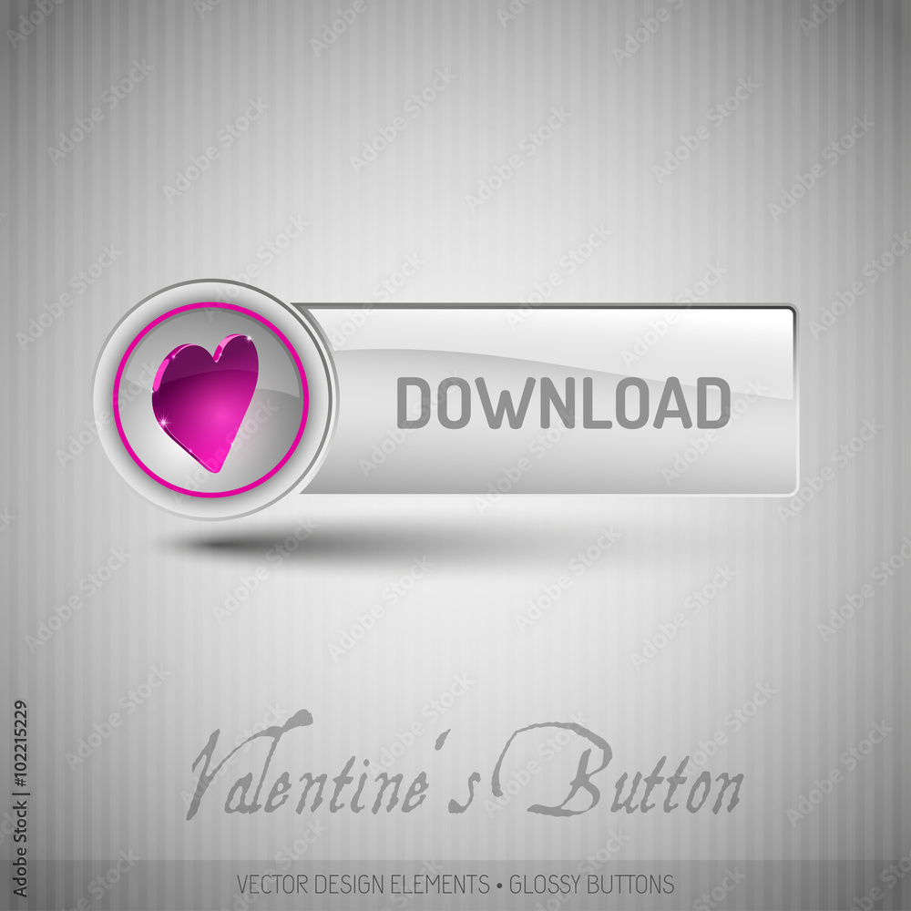 Poster vector button with pink heart. modern design elements with valen