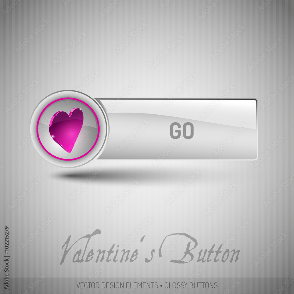 Poster vector button with pink heart. modern design elements with valen