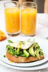 Healthy Breakfast with Wholemeal Bread Toast and Poached Egg
