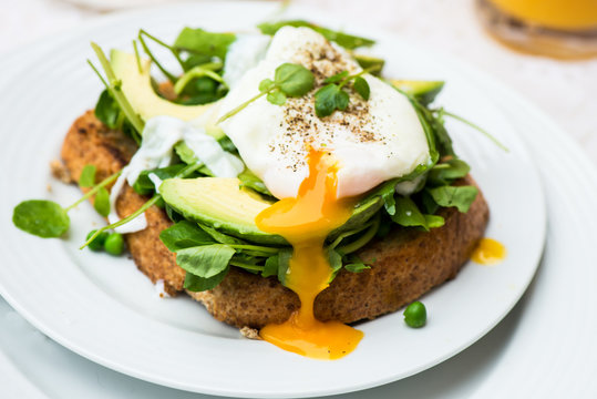 Healthy Breakfast with Wholemeal Bread Toast and Poached Egg