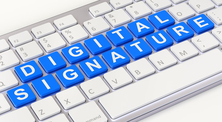 Digital signature concept with computer keyboard