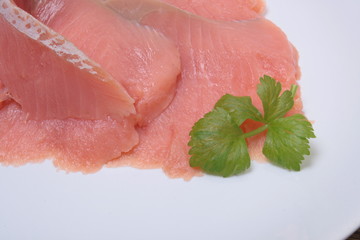 Sliced salted salmon served