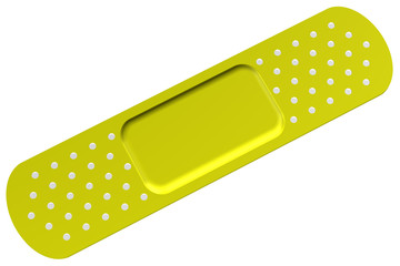 Single yellow adhesive bandage on white background