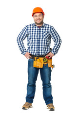 Portrait of construction builder isolated on white.