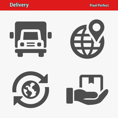 Delivery Icons. Professional, pixel perfect icons optimized for both large and small resolutions. EPS 8 format.