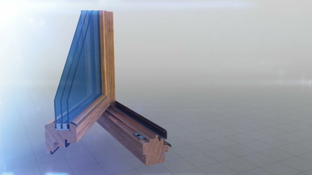 Wood profile cut animation grows into complite window white