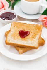breakfast with toast and espresso for Valentine's Day 