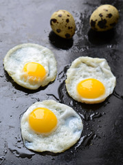 Fried eggs on black background