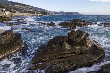 Mediterranean landscape with the Sanremo village on the background