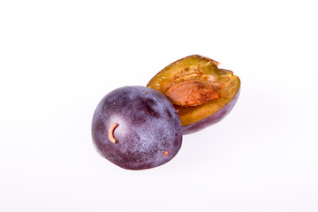 Plum with worm isolated on white - Cydia Funebrana