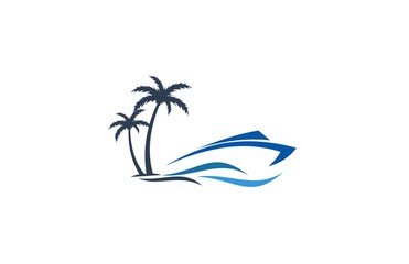 boat travel beach holiday logo