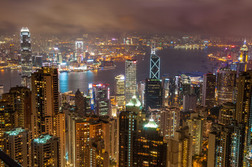 Fototapeta na wymiar Hong Kong central district skyline and Victoria Harbour view at