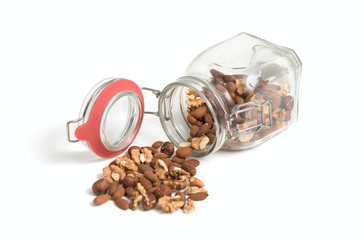 mix of nuts in a glass jar