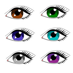 Eyes of different colors on white background