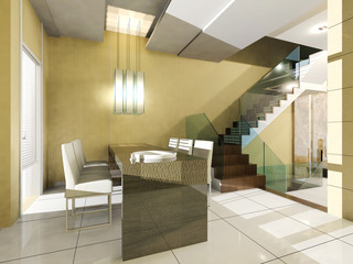 Fototapeta na wymiar 3D rendering apartment interior dining area