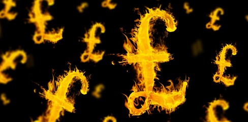 Composite image of british pound on fire 